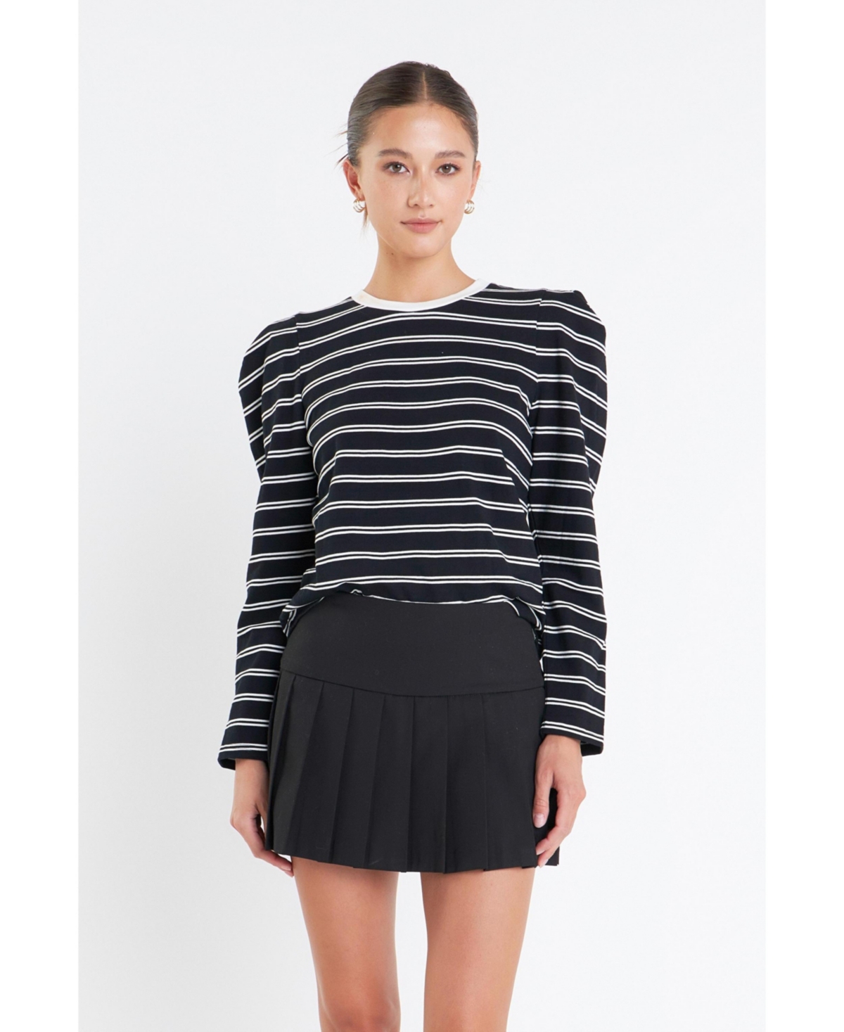 English Factory Women's Striped Puff Sleeves Top -off white