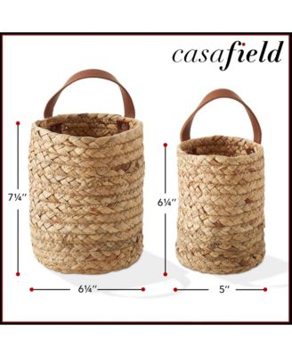 Set of 2 Small and Large Water Hyacinth, Woven Wall Hanging Baskets with Handles