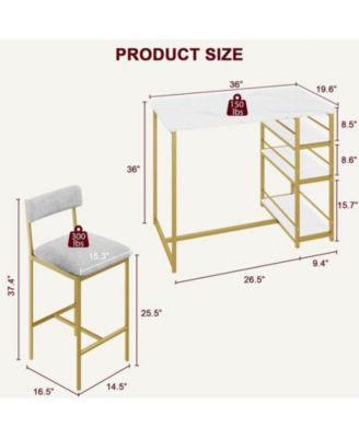 2-Person Dining Table Set with Wine Rack, Metal Frame, Modern Rectangular Table and 2 Chairs for Small Spaces and Apartments