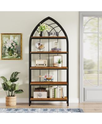 Tall Bookshelf,5-Tier Bookshelf with Metal Frame,Curved Freestanding Display Shelf