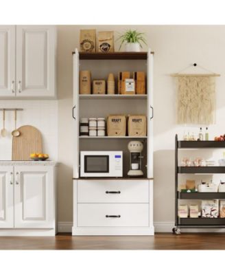 Kitchen Pantry Cabinet with Doors and Shelves, Freestanding Tall Kitchen Cabinet with Microwave Stand, Hutch Cabinet for Kitchen, Living Room