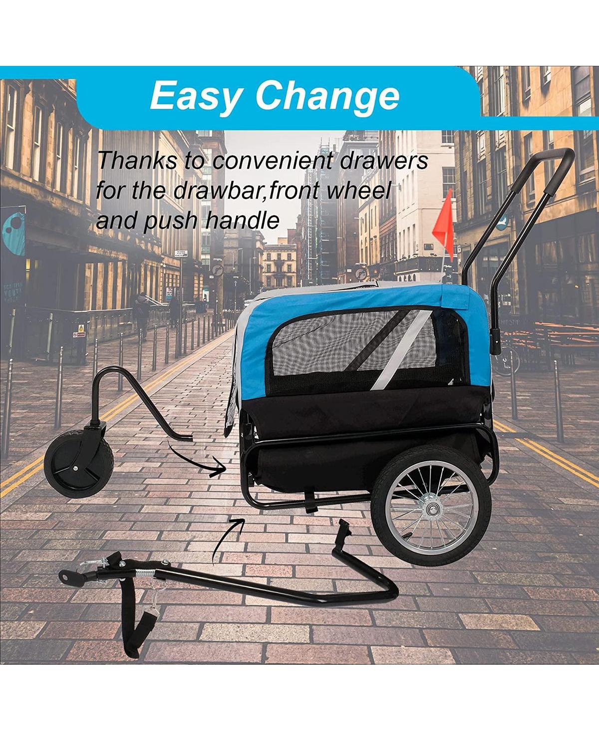 SlickblueDog Bike Trailer Cart - 2 in 1 Pet Stroller with Reflectors and Protective Net - Blue