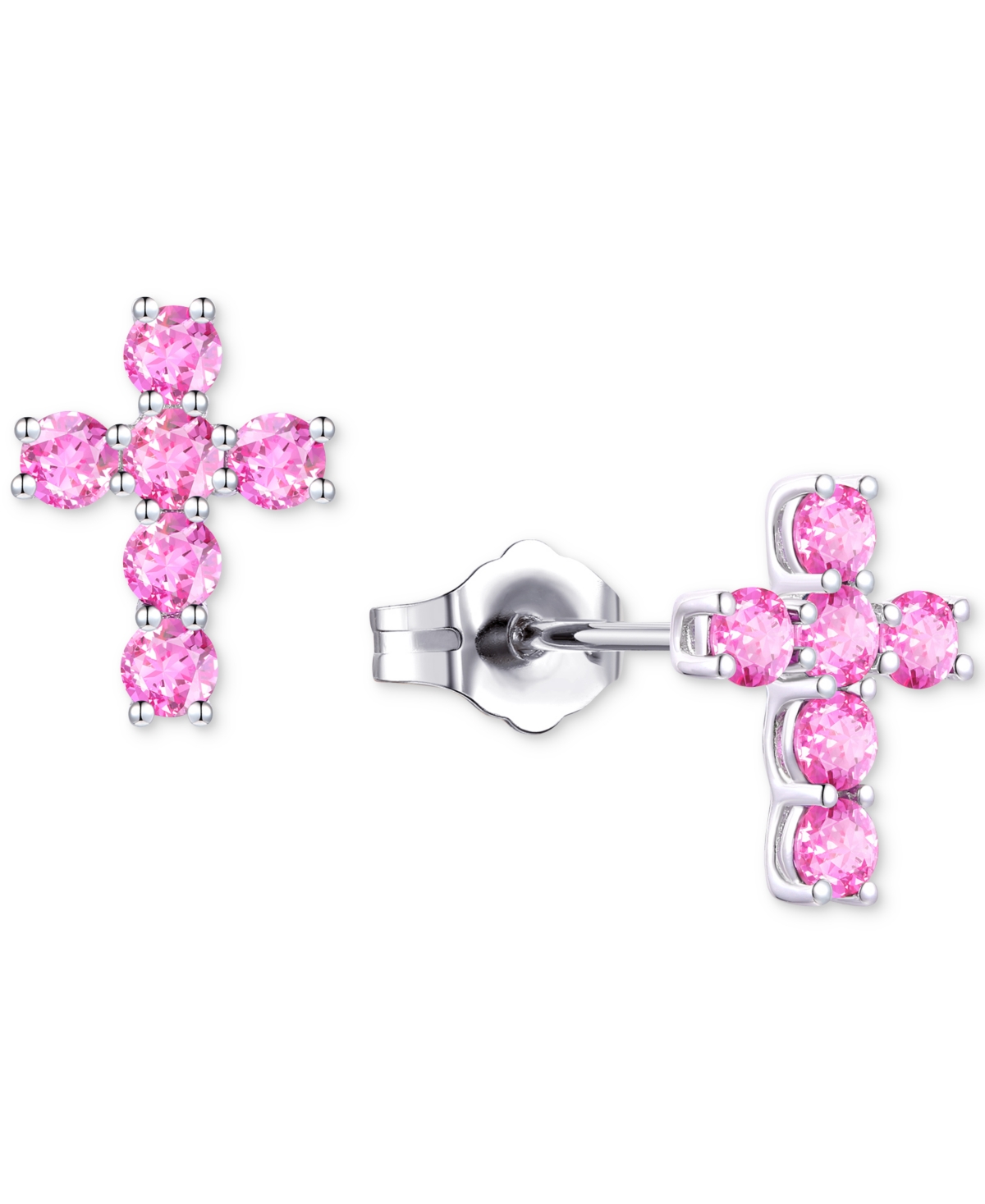Macy's Lab Grown Sapphire Cross Stud Earrings (1 Ct. T.w.) In 10k White Gold (also In Lab Grow Ruby, Lab Gr In Pink Sapphire