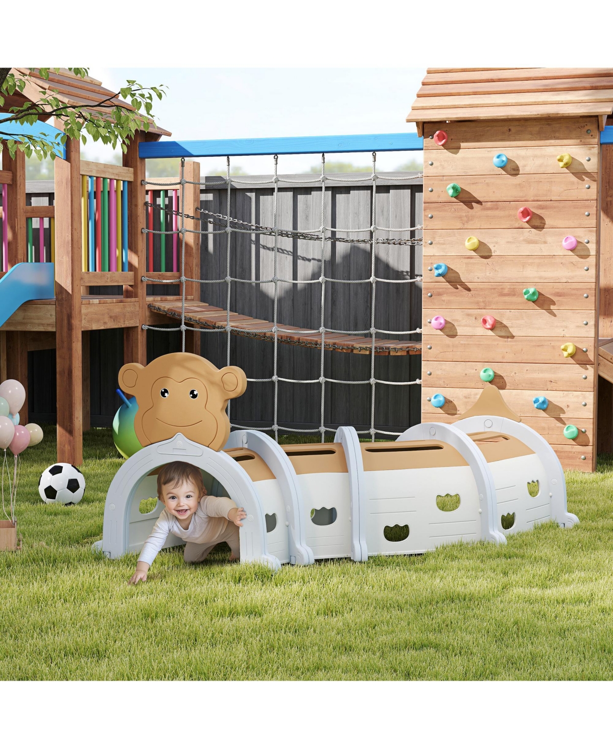 Qaba Kids Play Tunnel for Children 3-6 Years to Crawl and Climb, Monkey Design