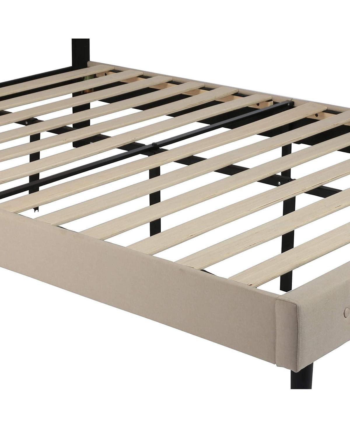 Slickblue Fabric Upholstered Bed Frame with Solid Wood Slat Support and Headboard - Stylish Bedroom Furniture