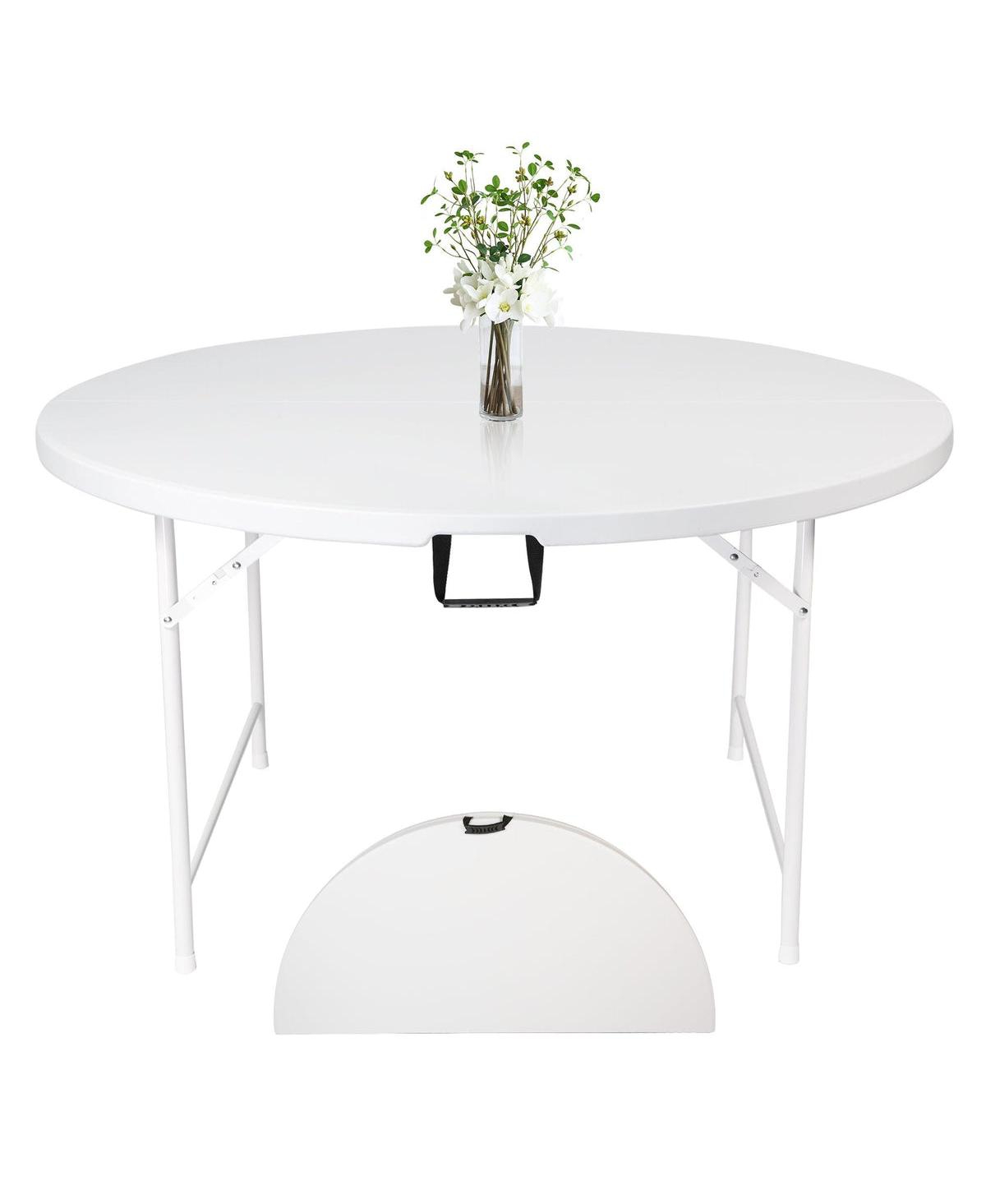 Slickblue 48-Inch Round Folding Table -Plastic Table for 4-6 Seat Capacity - White