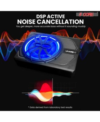 10 inch Slim Under Seat Car Audio Subwoofer 800W Peak 150W RMS Active Powered Under-Seat Built in Amplifier Truck Sub Woofer in Enclosure Box Blue Ambient LED Light + Wiring Kit & Remote Control