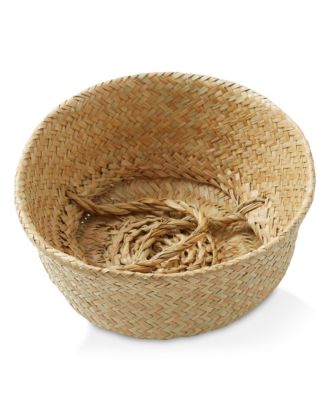 Seagrass Belly Basket with Handles - Small, Natural Woven Storage Bin Planter for Home Decor, Indoor Plant Pot Cover