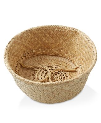 Seagrass Belly Basket with Handles - Large, Natural Woven Storage Bin Planter for Home Decor, Indoor Plant Pot Cover