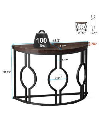 43 Inch Industrial Semi Circle Sofa Table with Geometric Base,Half Moon Console Table for Entryway