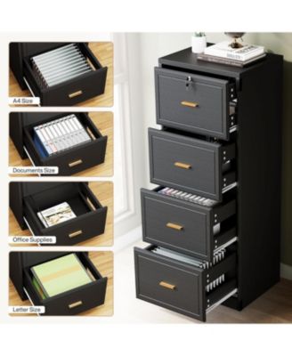 4-Drawer File Cabinet, Vertical Filing Cabinet with Lock, Wood Storage Cabinet , Locable File Cabinet for A4/F4/Letter/Legal Size Files