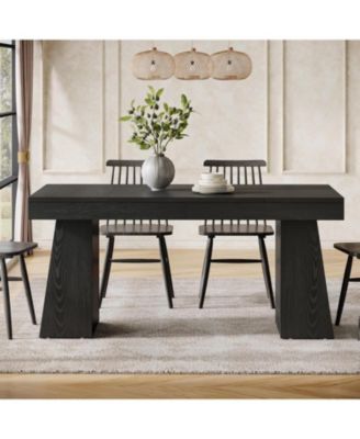 55-Inch MDF & Metal Frame Vintage Wood Grain Finish Rectangular Dining Table