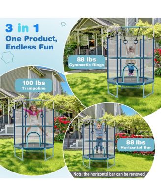 60'' Trampoline for Kids w/ Gymnastic Bar Rings Foamed Handle No Gap Design