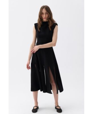 Women's Padded Shoulder Midi Dress