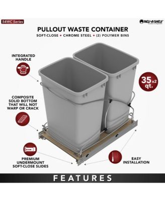 Double 35 qt. Pullout Trash Containers, Gray, 54WC-1835SC-17-1