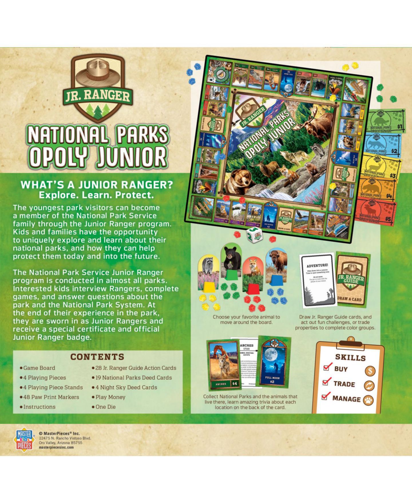 Детская настольная игра MasterPieces Puzzles Jr. Ranger National Parks Opoly Board Game, от 6 лет — фото 2