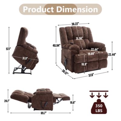 Dual Motor Heat Massage Infinite Position Up to 350 LBS Electric Power Lift Recliners with Power-Remote