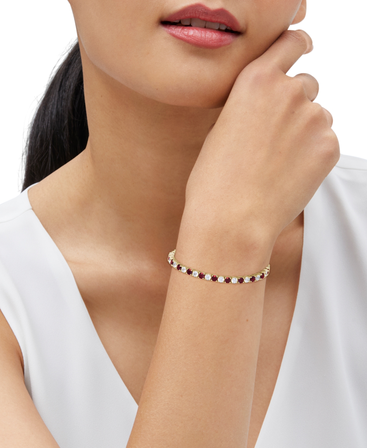 Grown With Love Lab Grown Emerald (4-5/8 Ct. T.w.) & Lab Grown Diamond (4-1/2 Ct. T.w.) Tennis Bracelet In 14k Gold In Ruby