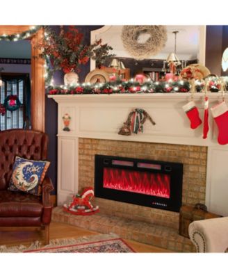 42 Inch Ultra-Thin Electric Fireplace with Decorative Crystals and Smart APP Control