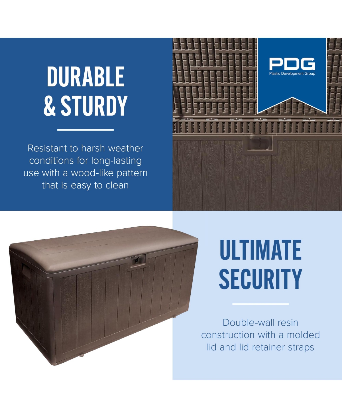 Plastic Development Group 105-Gallon Resin Outdoor Storage Deck Box,- Java brown