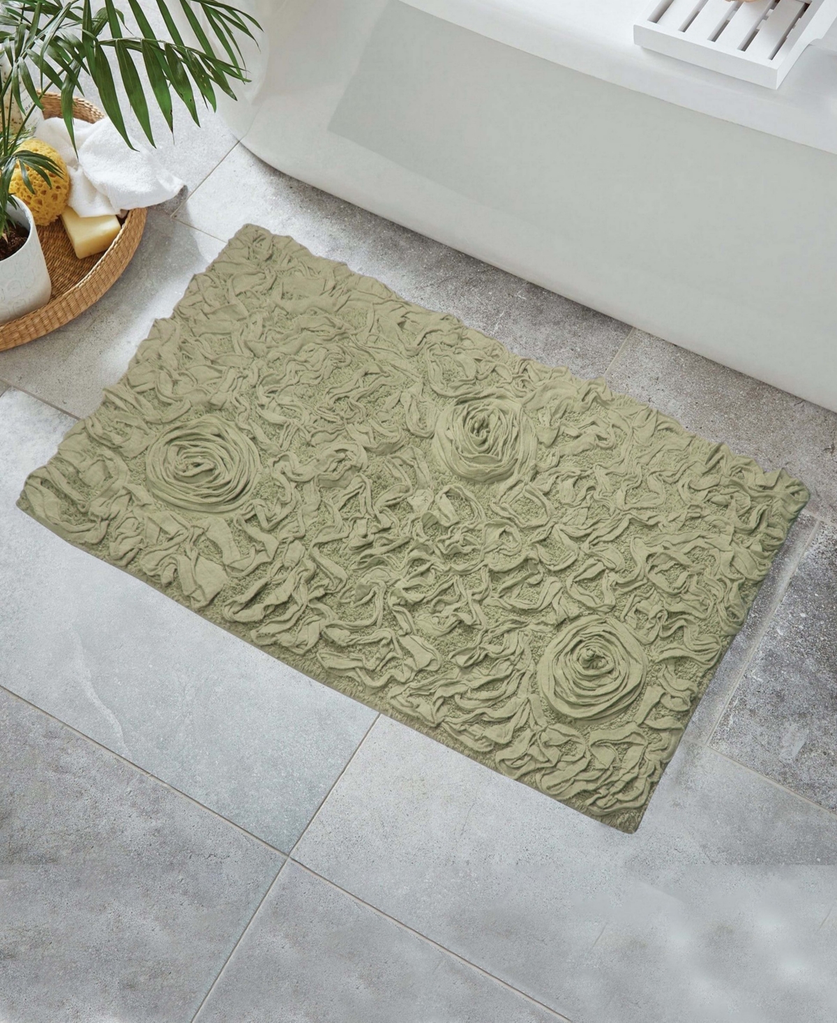 Home Weavers Bell Flower Bath Rug, 24" X 40" In Green