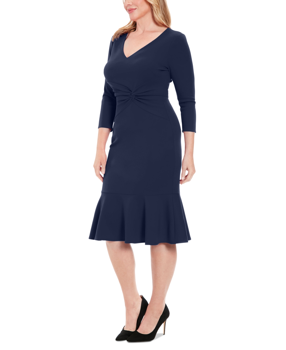 London Times Women's Twist-Front Midi Dress