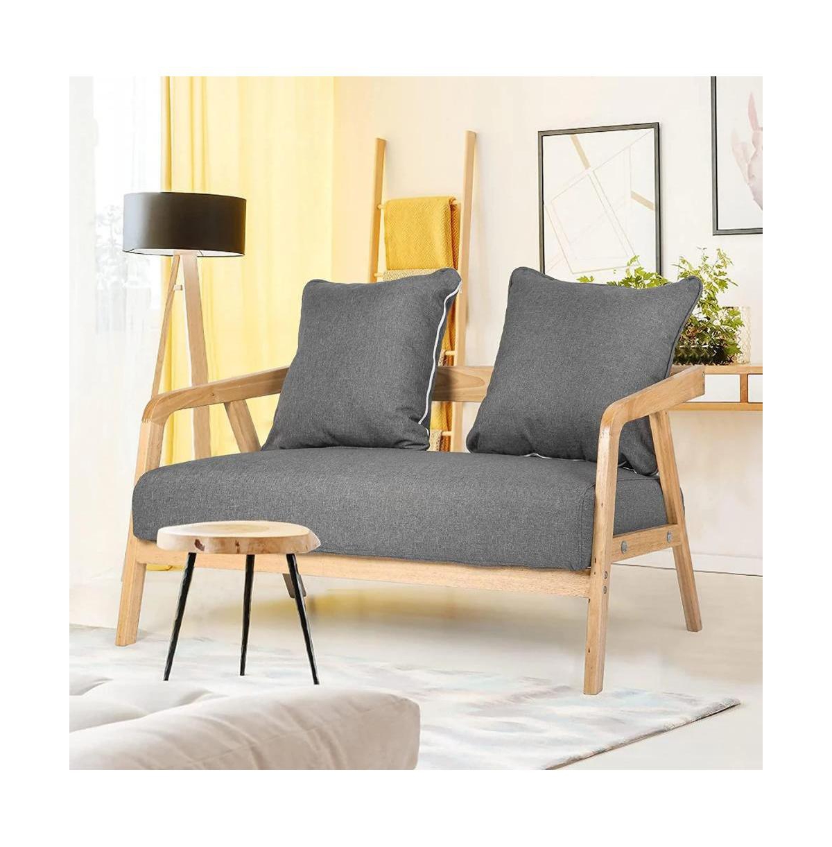 Slickblue Compact 2-Seat Loveseat with Wood Armrests – Modern Upholstered Sofa for Small Spaces