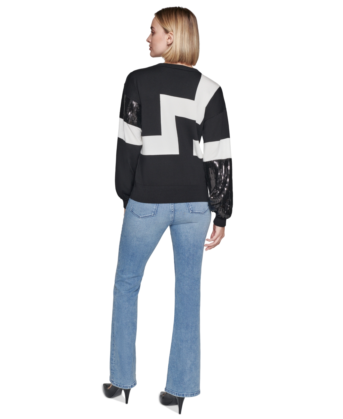 Karl Lagerfeld Paris Women's Colorblocked Mixed-Media Sweater