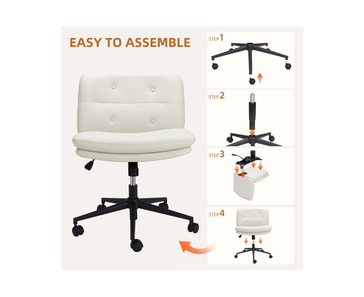 gaomon Office Chair with Wheels, Wide Seat Swivel Leather Armless Criss Cross Chair, 360° Height Adjustable Swivel Desk Chair, Modern Vanity Chai