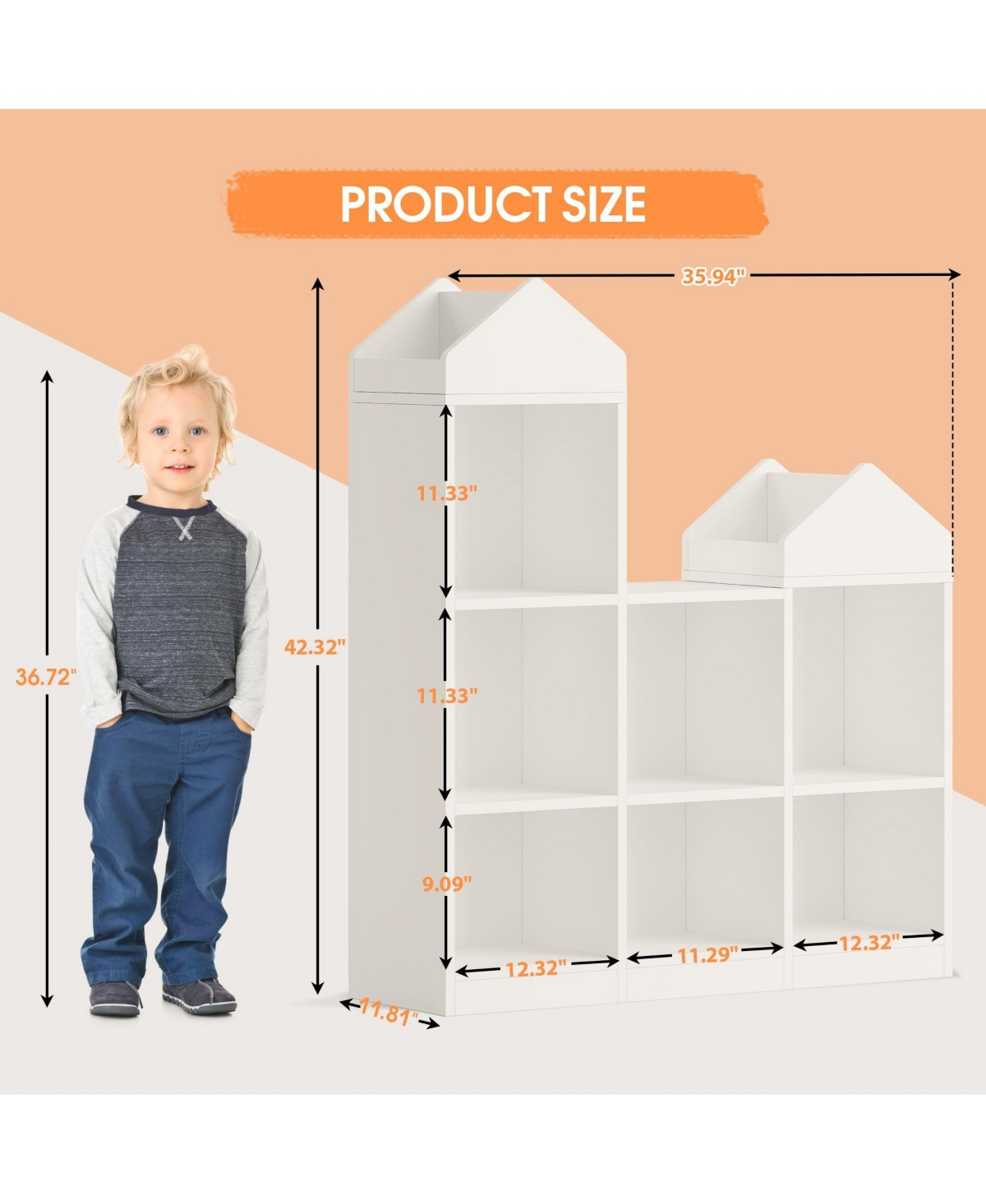 Gaomon 7-Cubby Kids Bookshelf Bookcase Toddlers Playhouse Cabinet Shelf