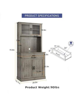 Kitchen Pantry Cabinet, 71" Tall Kitchen Hutch Storage Cabinet with Microwave Stand, Freestanding Buffet Cabinet with Shelves and Glass Doors