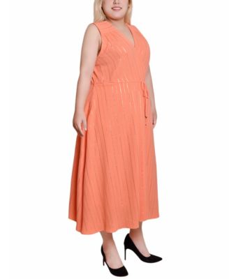 Plus Size Sleeveless Surplice Vertical Stripe Dress