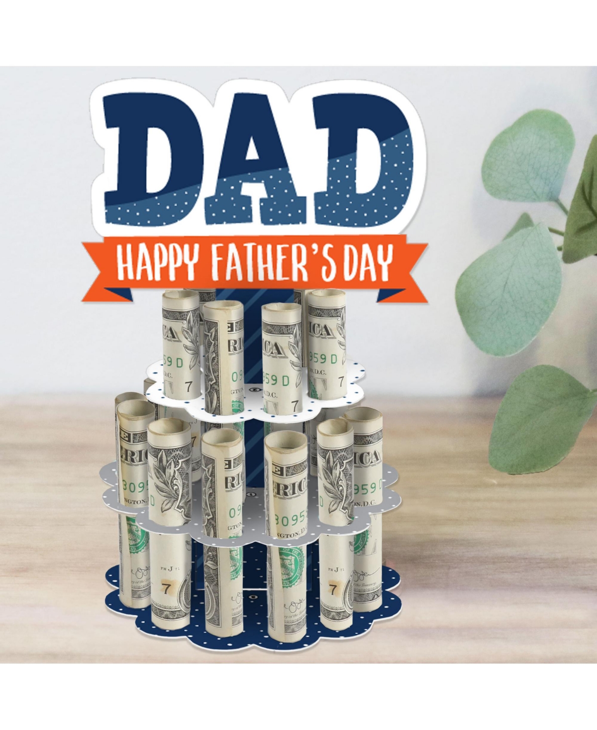 Happy Father's Day - Diy We Love Dad Party Money Holder Gift - Cash Cake - Blue