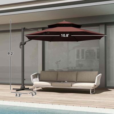 11' Offset Patio Umbrella with Cross-Base, Rotate, Tilt, Wine
