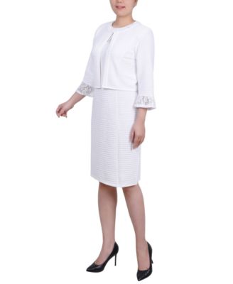 Petite Two Piece Novelty Knit and Lace Dress Set