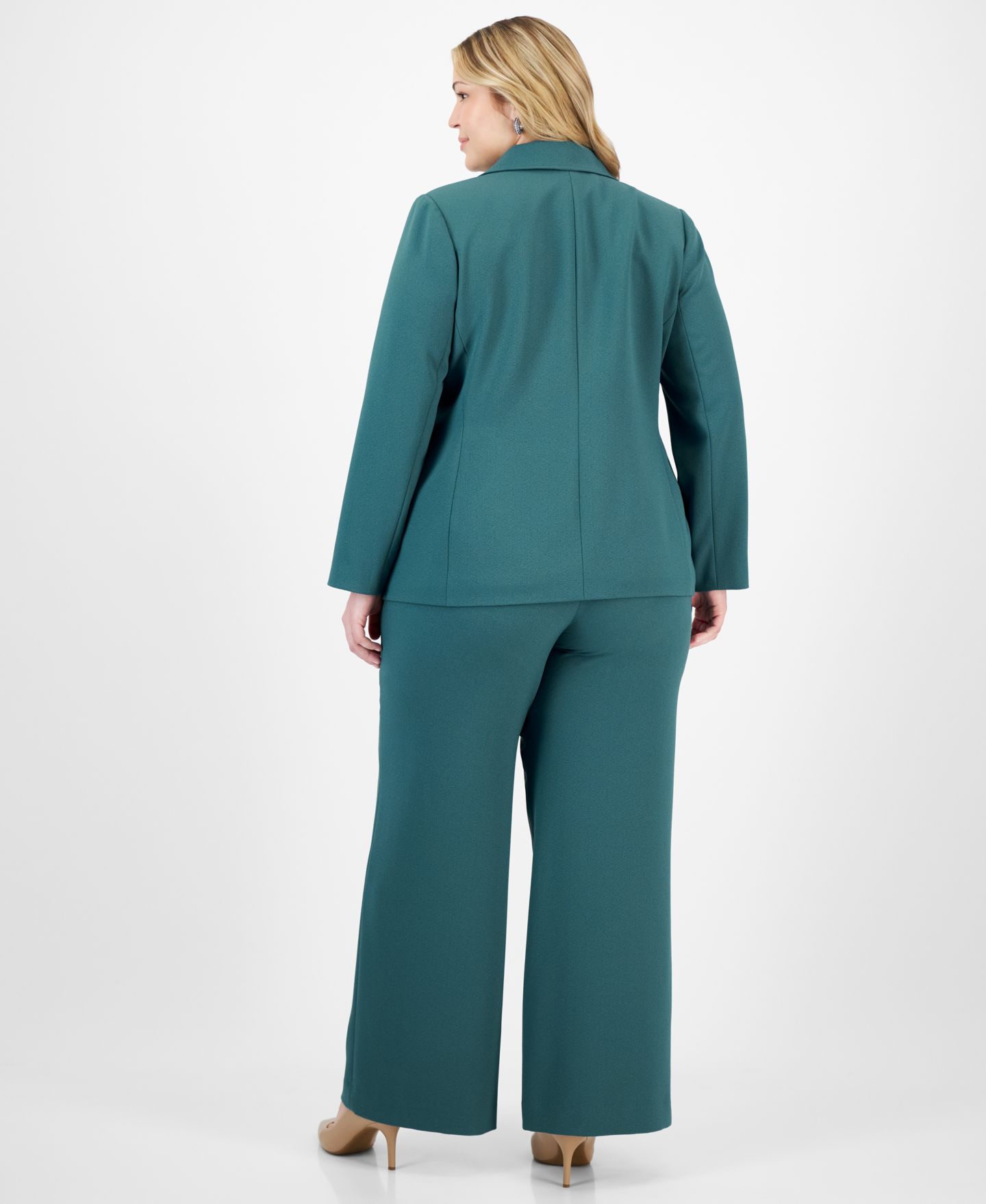 Женские комплекты Tahari ASL Plus Size Long-Sleeve One-Button Blazer, Sailor Tie-Neck Blouse & Mid-Rise Wide-Leg Pants, цвет: Чёрный — фото 3