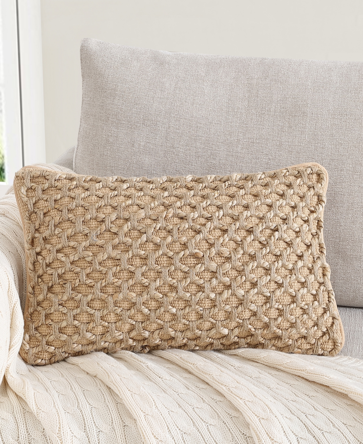 Boho Living Jada Jute Decorative Pillow, 12" X 20" In Sand