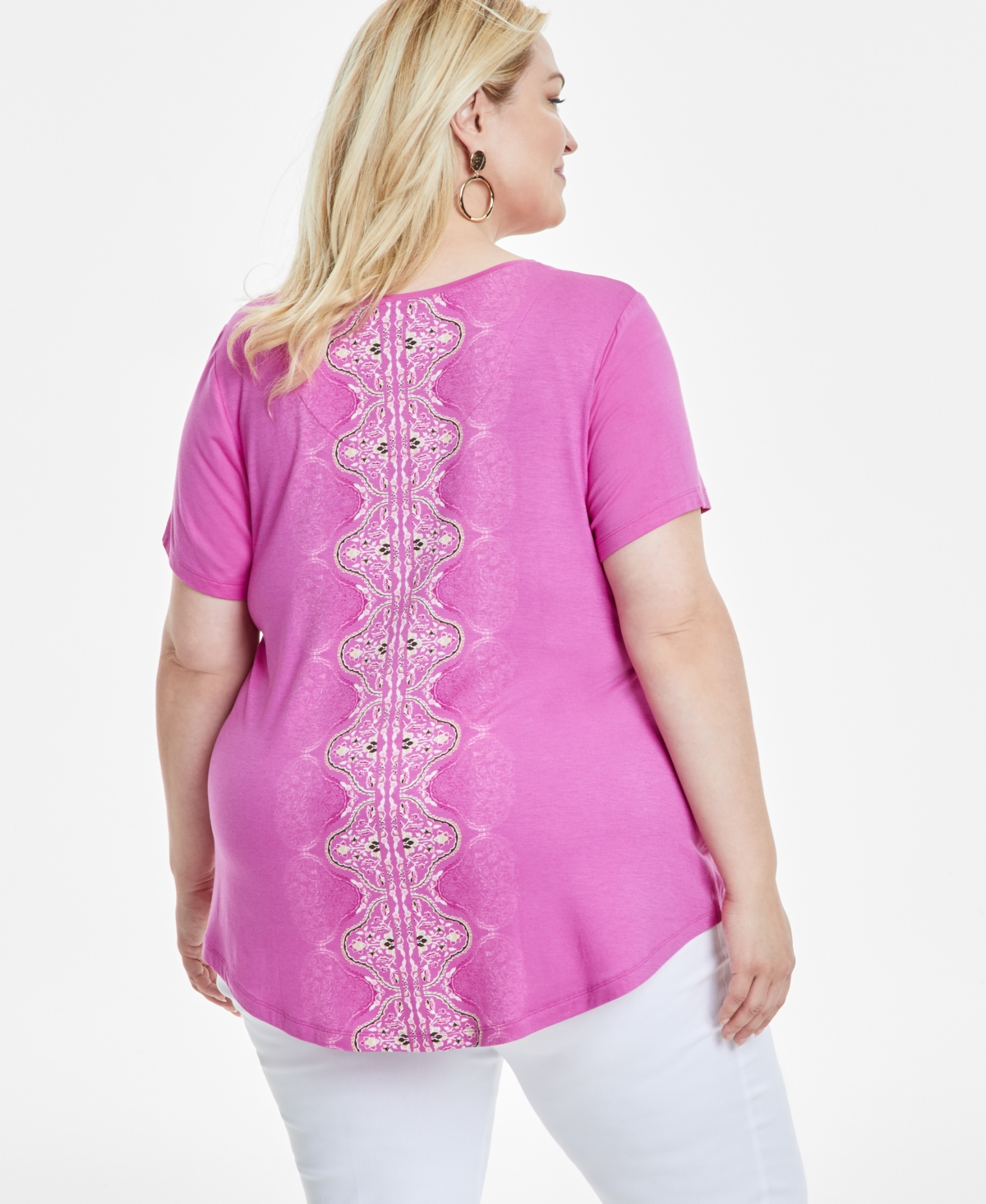 JM COLLECTION PLUS SIZE PRINTED SHORT SLEEVE TOP, EXCLUSIVELY AT MACY'S 