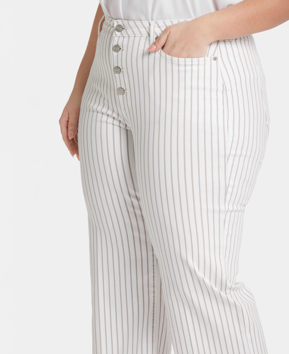 Nydj Teresa Exposed Button High Waist Ankle Wide Leg Jeans In Beach Cruise Stripe