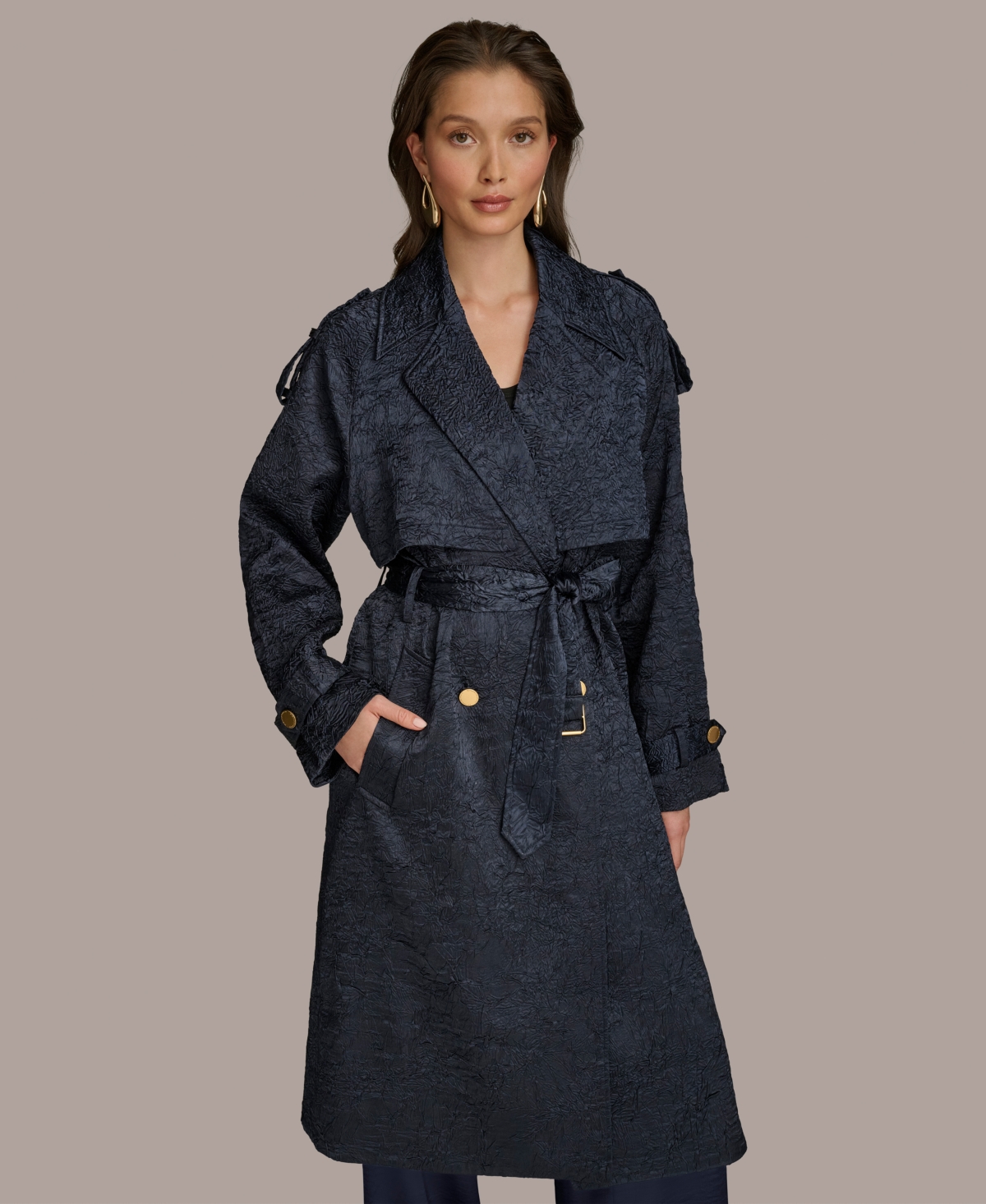 Donna Karan New York Women's Crinkle Satin Trench Coat