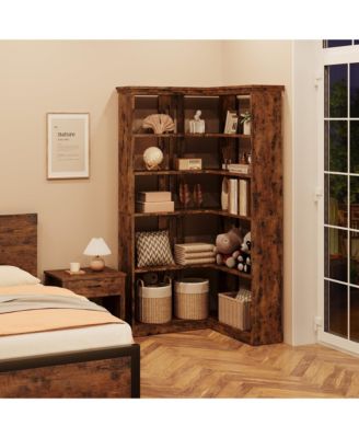 Corner MDF boards Bookshelf 72.8in Farmhouse Bookcase Large Bookshelf