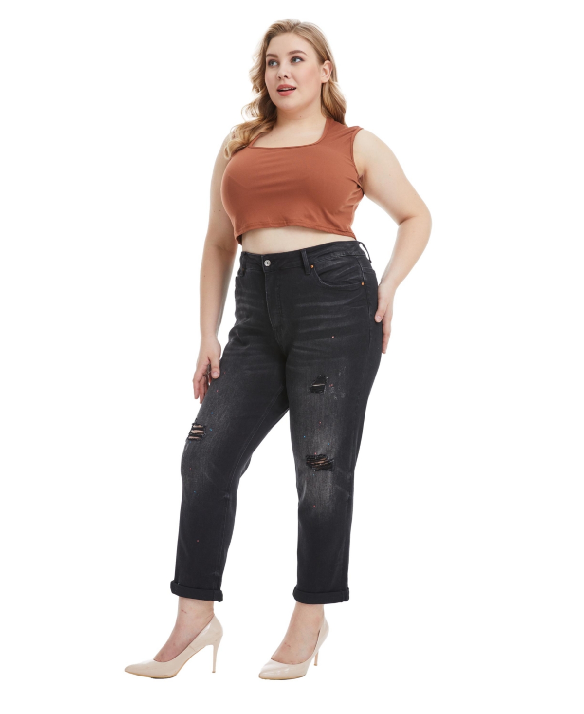 Bayeas Plus Size High Rise Painted Mom Jeans