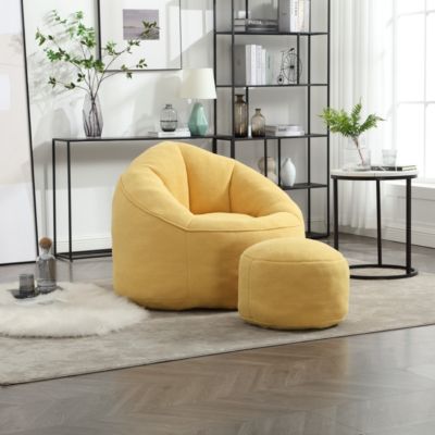 Adult Bean Bag Chair with Ottoman, Comfortable Bean Bag Couch with Armrests for Living Room
