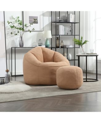 Adult Bean Bag Chair with Ottoman, Comfortable Bean Bag Couch with Armrests for Living Room