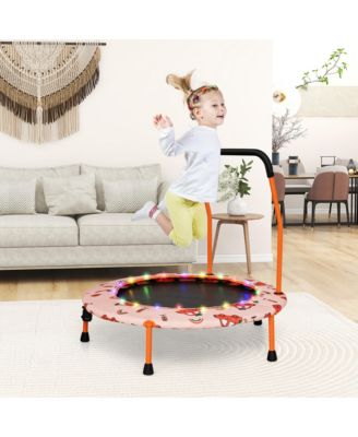 36'' Mini Toddler Trampoline w/ LED Bluetooth Speaker Detachable Handle Kids Gifts