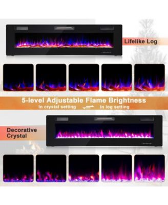 68 Inch Ultra-Thin Electric Fireplace Recessed Wall Mounted with Crystal Log Decoration