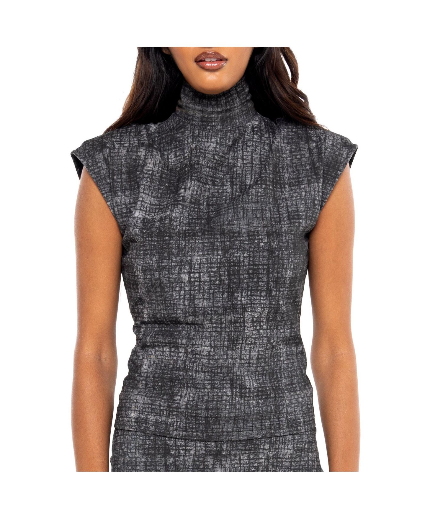 Женский топ Dai Moda Scratch Sleeveless Zip Turtleneck, цвет: Угольный — фото 1