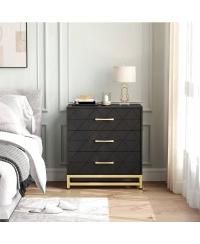  3-Drawer  MDF, Metal Handles  Gold Accents, Anti-Tip, Modern Design, Floor Mount  Dresser/Nightstand