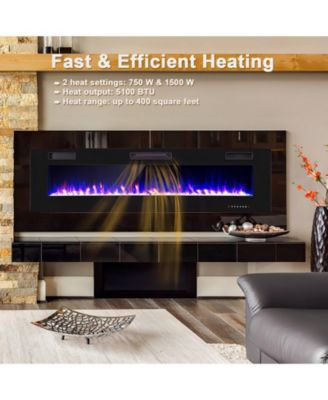 68 Inch Ultra-Thin Electric Fireplace Recessed Wall Mounted with Crystal Log Decoration