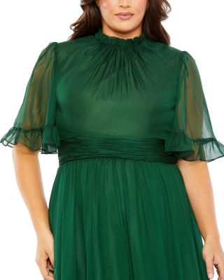 Women's High Neck Flutter Sleeve Ruffle Tiered High Low Gown